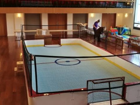 La Bottinoire, petite patinoire mobile synthétique, est idéale pour initier les enfants au unihockey.